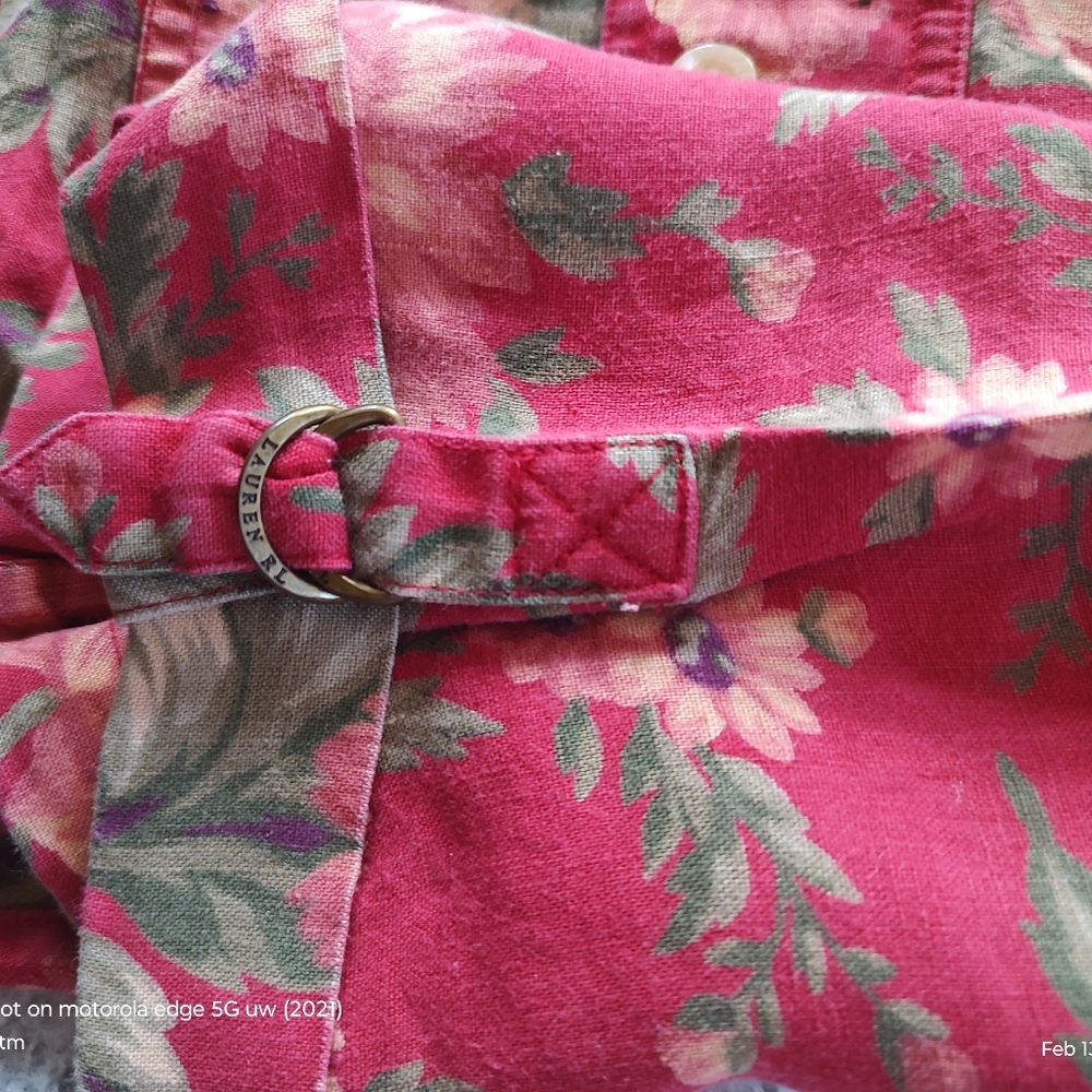 Lauren Ralph Lauren Floral Red Short Sleeve Shirt Linen Medium - Picture 3 of 5